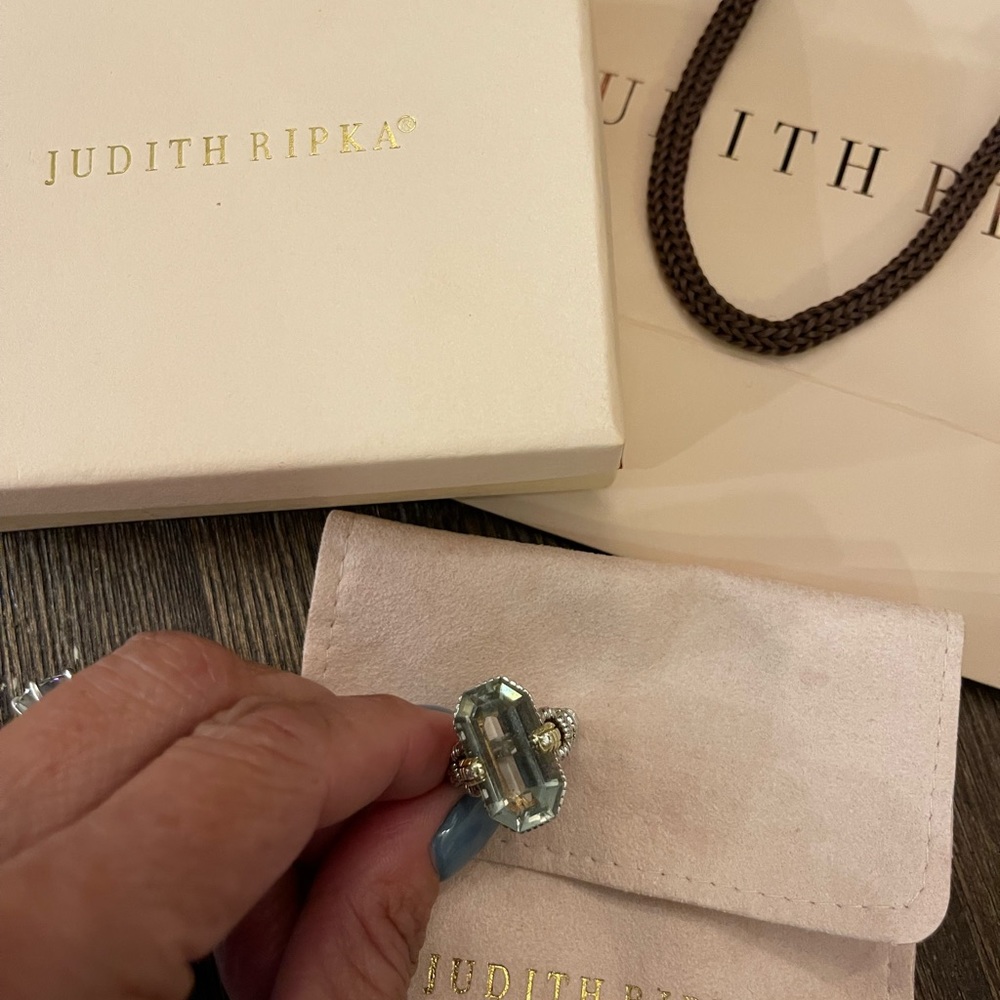 ❤️ Judith Ripka JR TWO 18K 925 Green Prasiolite (Green Amethyst) Diamond Ring - Picture 9 of 13
